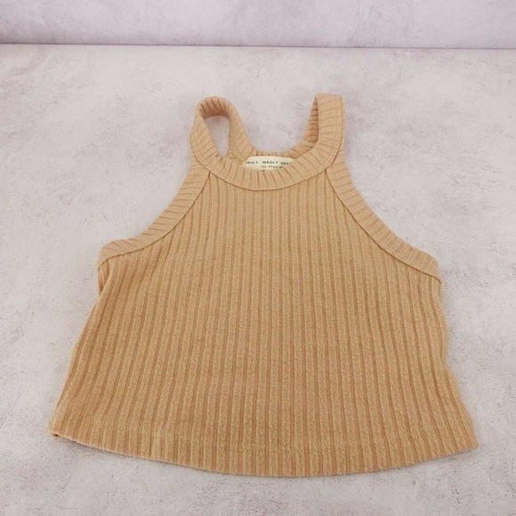 TRULY MADLY DEEPLY Tops - Crop Tank Top Womens XS Nude Tan Wide Ribbed Stretch Knit TRULY MADLY DEEPLY